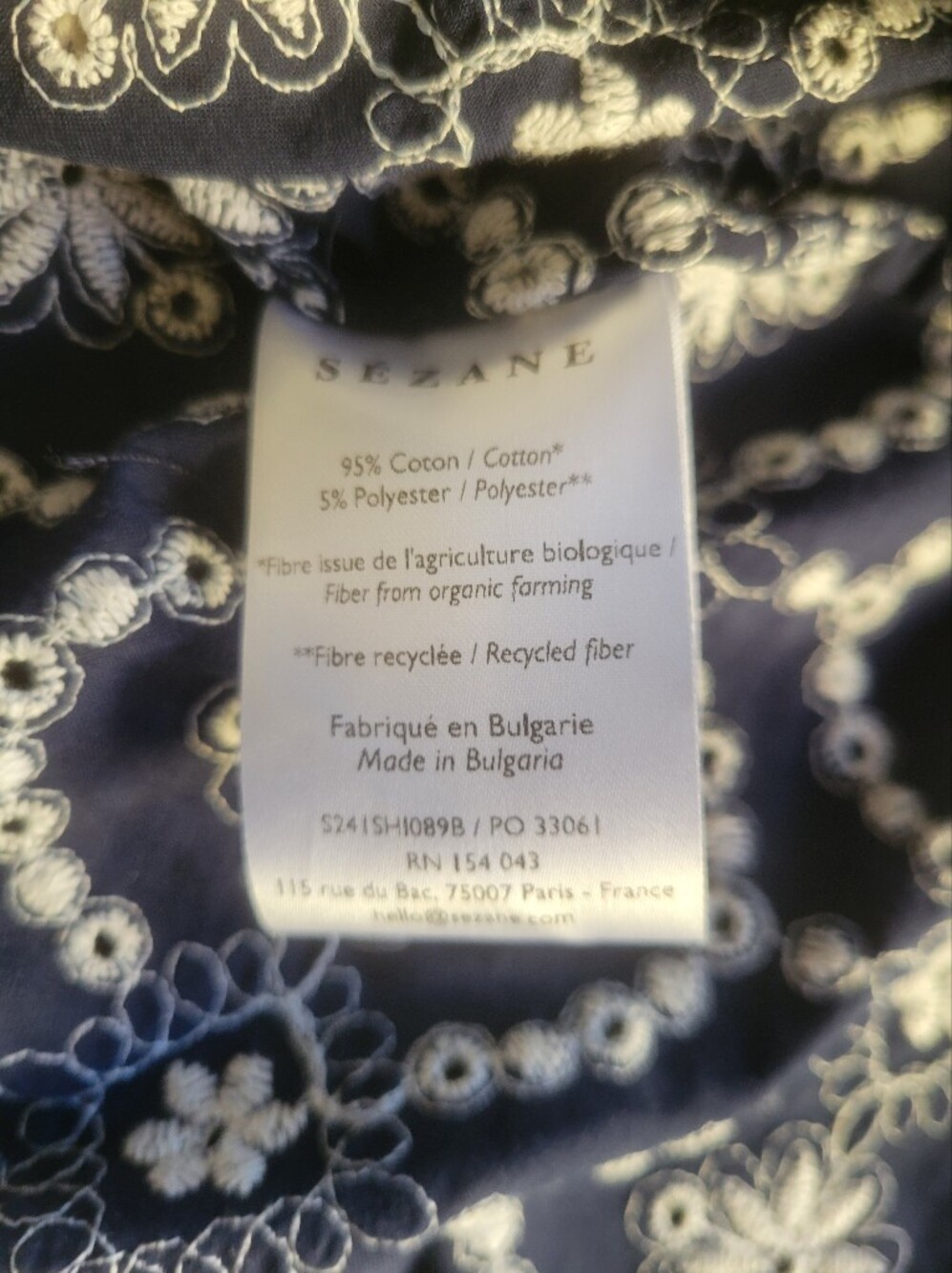 Sézane Dalhia Shirt in Marine with Ecru Embroidery 38 US 6 NWT - Picture 8 of 9